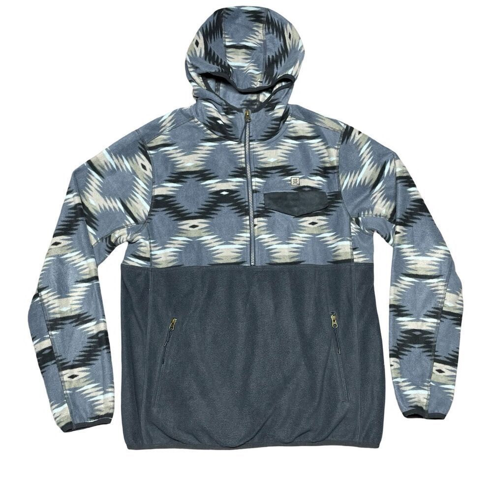 Roark Jacket Men’s Large Blue Fleece Hoodie Teton Aztec 1/2 Zip Sweater Hike